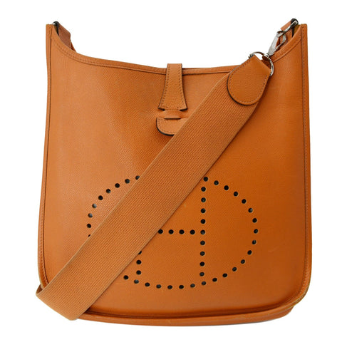 HERMES Evelyne PM Clemence Leather Crossbody Bag Orange