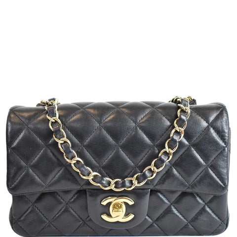 CHANEL Mini Rectangular Flap Quilted Lambskin Leather Shoulder Bag Black