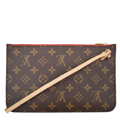 LOUIS VUITTON Neverfull MM Monogram Canvas Pochette Wristlet Pouch Brown