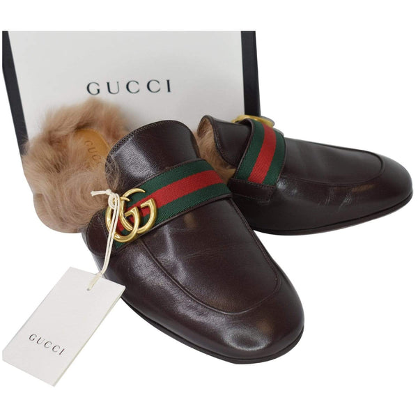 Gucci Princetown Fur Leather Slipper Cocoa Brown - side view