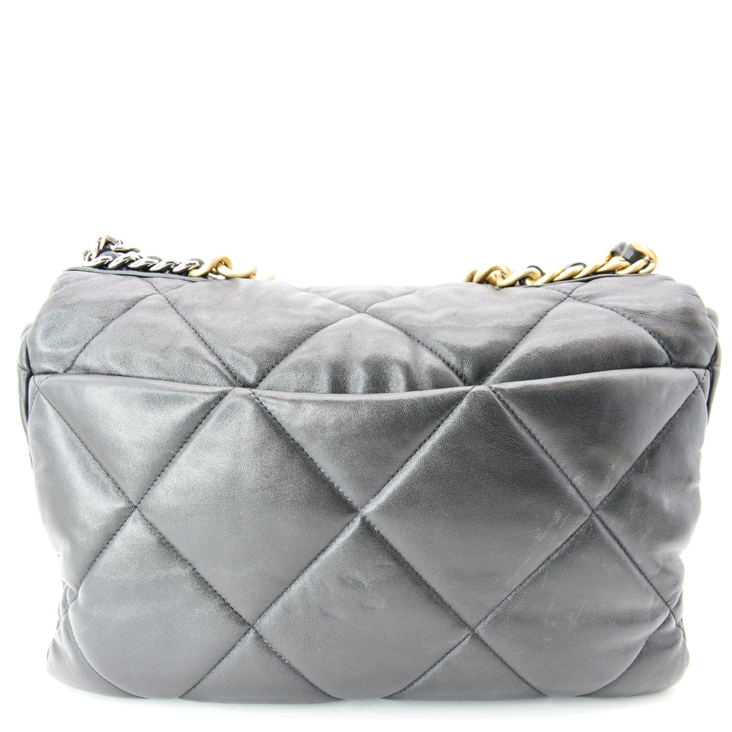 Chanel Grey Quilted Lambskin Double Flap Bag Pale Gold Hardware