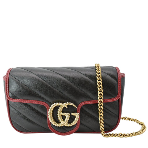 GUCCI GG Marmont Mini Matelassé Leather Shoulder Crossbody Bag Black/Cerise 574969