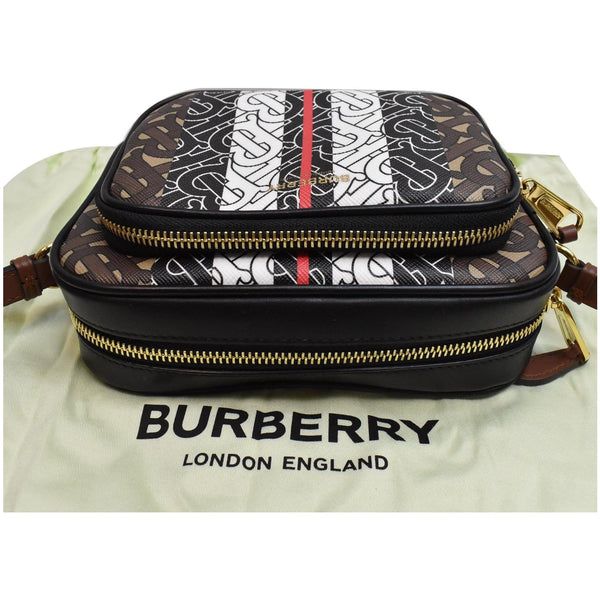 BURBERRY Bridle Stripe Small Monogram E-Canvas Camera Bag Brown