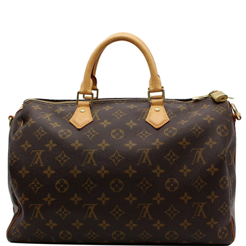 LOUIS VUITTON Speedy 35 Bandouliere Monogram Canvas Satchel Bag Brown