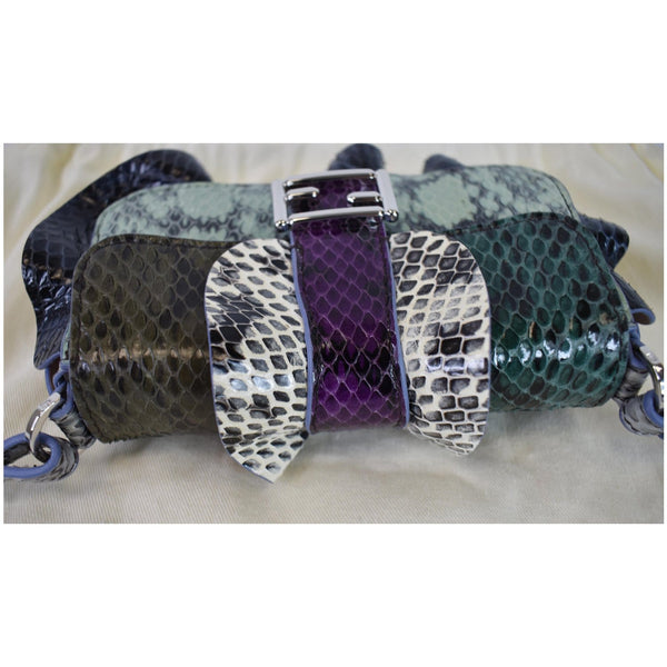 FENDI Baguette MicroWave Python Leather Chain Crossbody Bag Multi
