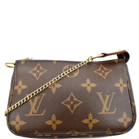 LOUIS VUITTON Mini Pochette Monogram Canvas Accessories Pouch Brown