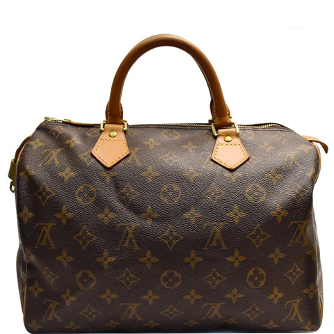 LOUIS VUITTON Speedy 30 Monogram Canvas Satchel Bag Brown