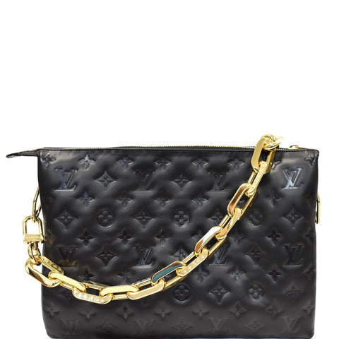 LOUIS VUITTON Coussin MM Monogram Embossed Shoulder Bag Black