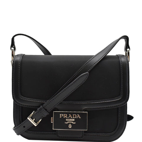 PRADA Nylon Leather Shoulder Bag Black