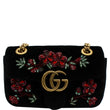 Gucci GG Marmont Floral Gems Mini Velvet Matelasse Embroidered Shoulder Bag Black