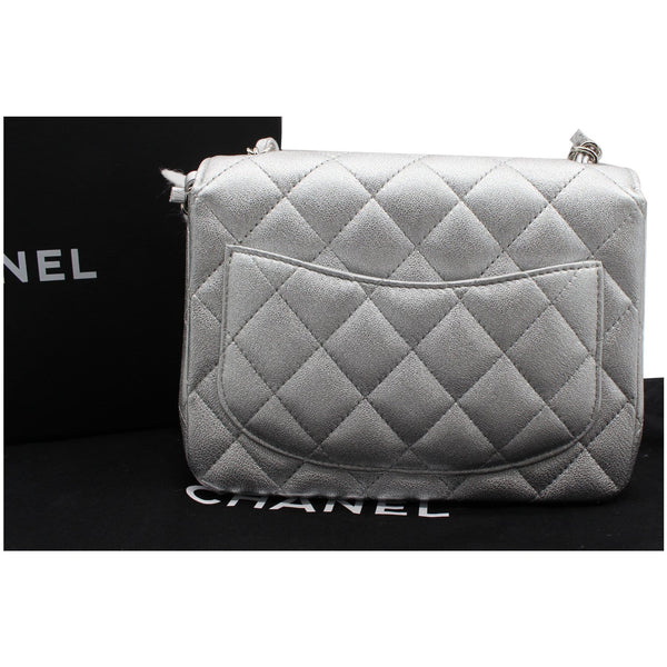 CHANEL Mini Square Flap Quilted Leather Shoulder Bag Metallic Silver