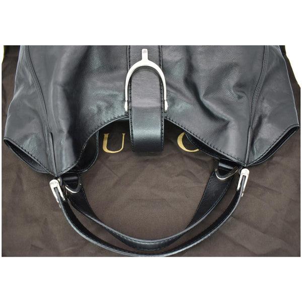 GUCCI Soft Stirrup Leather Shoulder Bag Black 296856