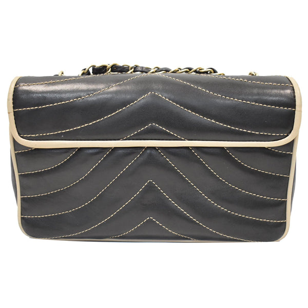 CHANEL Chevron Contrast Quilted Lambskin Flap Shoulder Bag Black