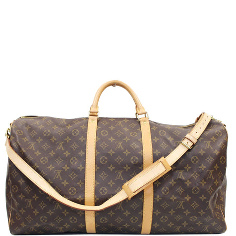 LOUIS VUITTON Keepall 60 Bandouliere Monogram Canvas Travel Bag Brown