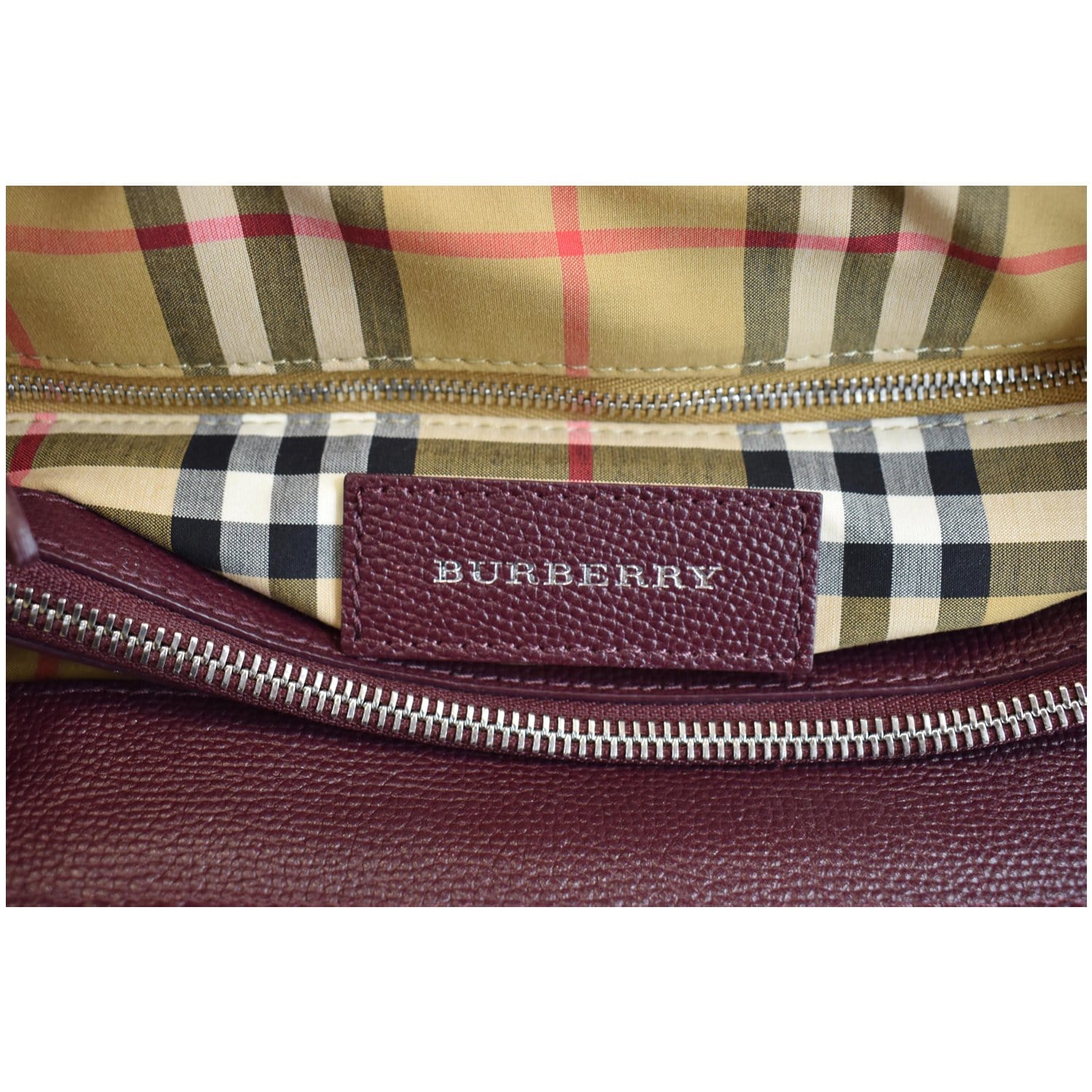 BURBERRY Medium Banner Derby Leather Tote Shoulder Bag Red