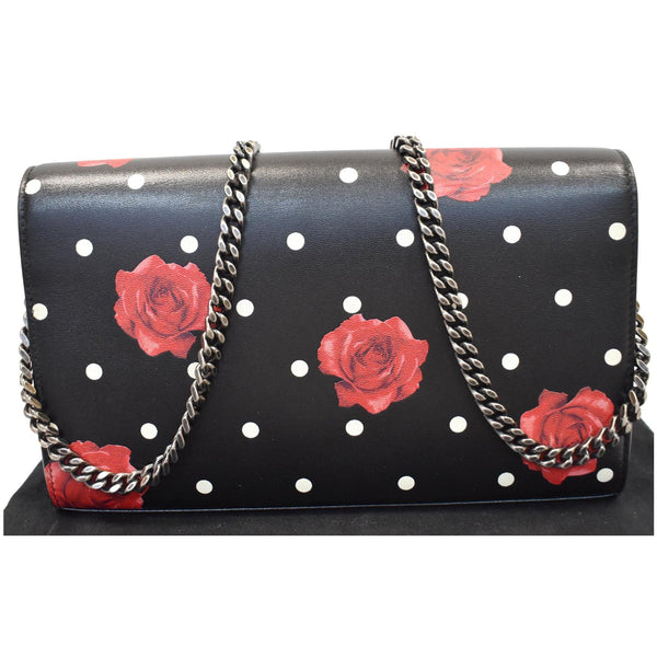 YVES SAINT LAURENT Kate Monogram Polka Rose Print Leather Chain Wallet Black - Final Sale