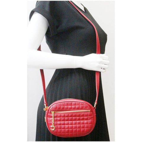 CELINE Women C Charm Small Quilted Calfskin Leather Camera Bag Red
