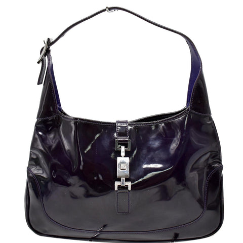 GUCCI Jackie Patent Leather Shoulder Bag Dark Purple 001-3306