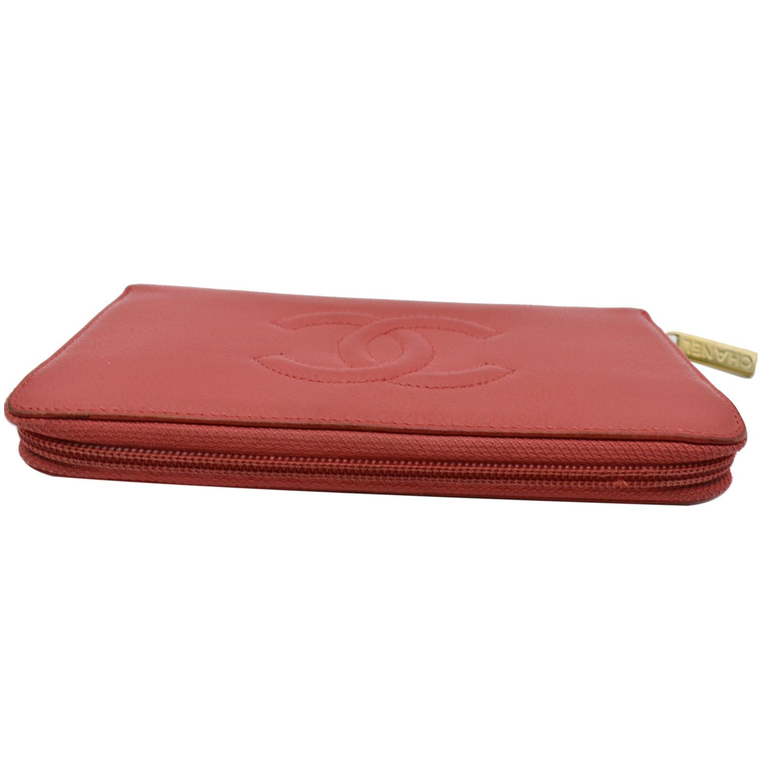 CHANEL CC Timeless Caviar Zip Around Wallet Red