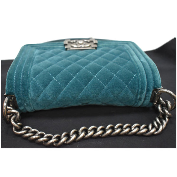CHANEL Small Boy CC Chain Velvet Shoulder Bag Teal