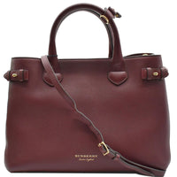 BURBERRY Banner Medium Leather Tote Shoulder Bag Red