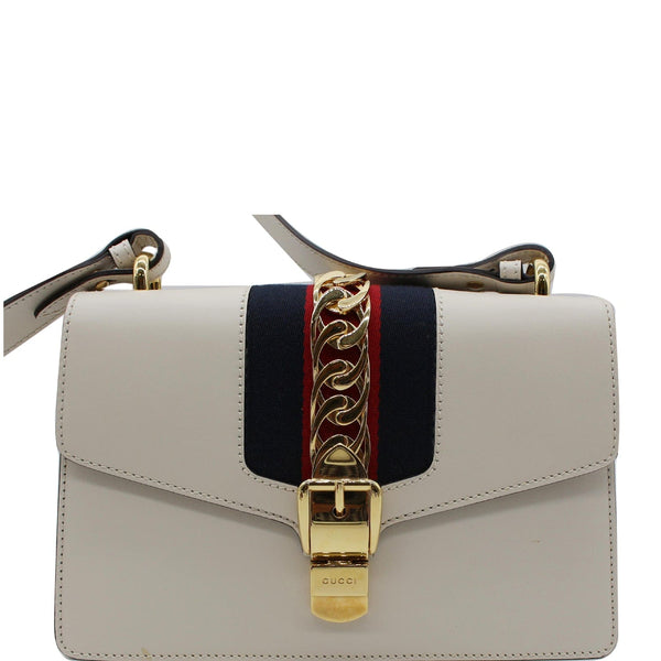 GUCCI Sylvie Small Calfskin Top Handle Bag White 421828