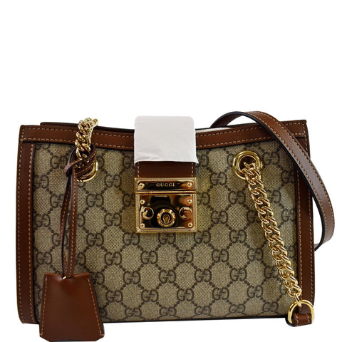 GUCCI Padlock Small GG Supreme Canvas Shoulder Bag Beige/Ebony 498156