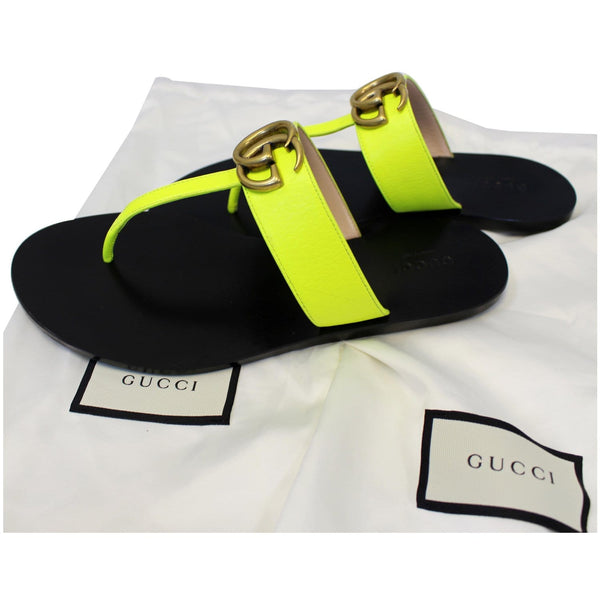 GUCCI GG Marmont Leather Thong Sandal Green 7 US