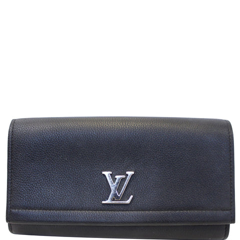 LOUIS VUITTON Lockme II Calfskin Leather Wallet Black