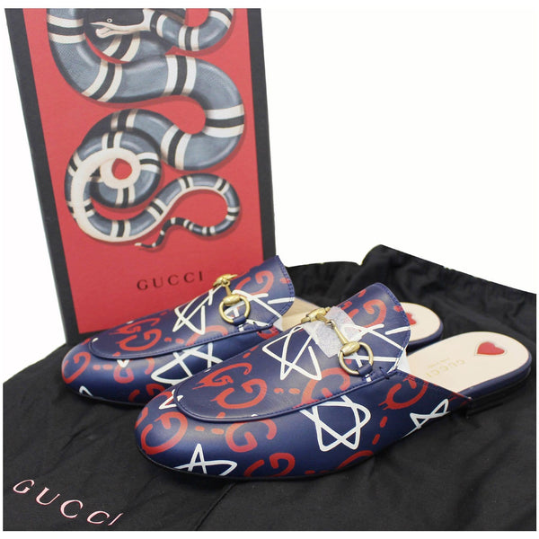 GUCCI Princetown Gucci Ghost Print Flats Navy Blue US 9.5