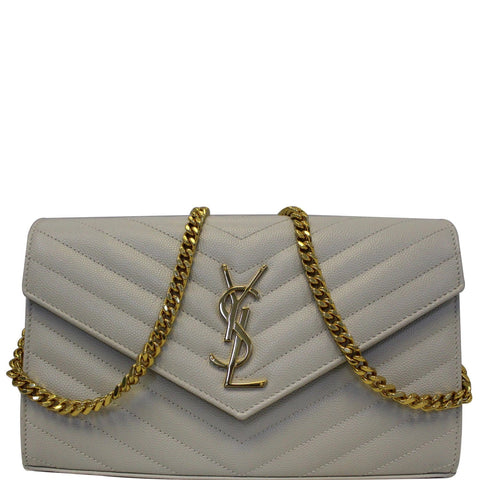 YVES SAINT LAURENT Matelasse Chevron Grain De Poudre Envelope Chain Wallet White