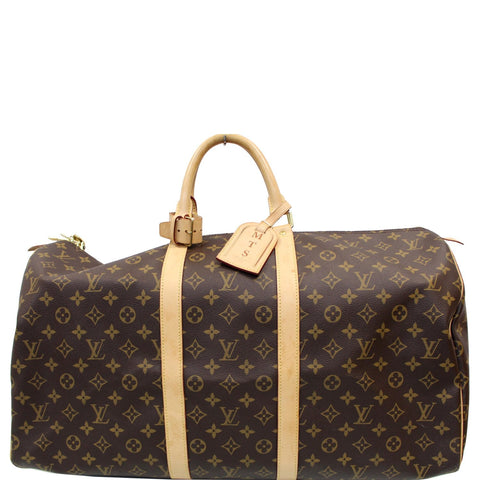 LOUIS VUITTON Keepall 55 Monogram Canvas Bostan Bag Brown
