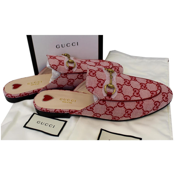 GUCCI Princetown GG Canvas Horsebit Slippers Red US 9