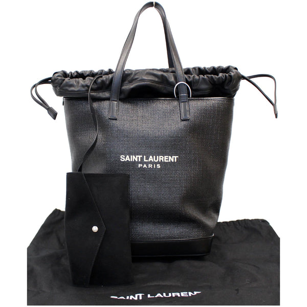 YVES SAINT LAURENT Teddy Canvas/Leather Drawstring Shopping Tote Black - Last Call