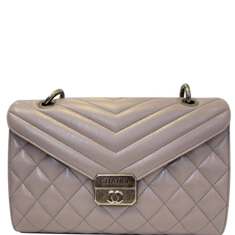 CHANEL Quilted Sheepskin Flap Bag with Handle Lilac