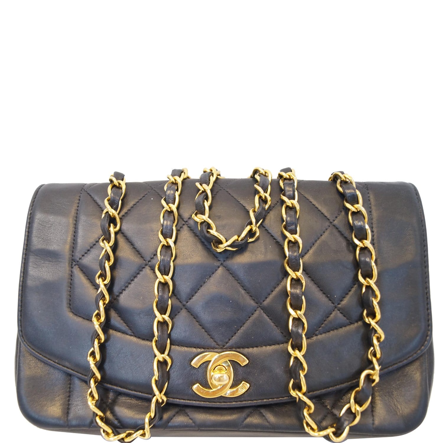 Chanel Diana Flap Bag Quilted Lambskin Shoulder Bag Black