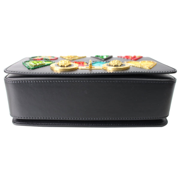VERSACE Hearts Embellished Leather Shoulder Bag Black