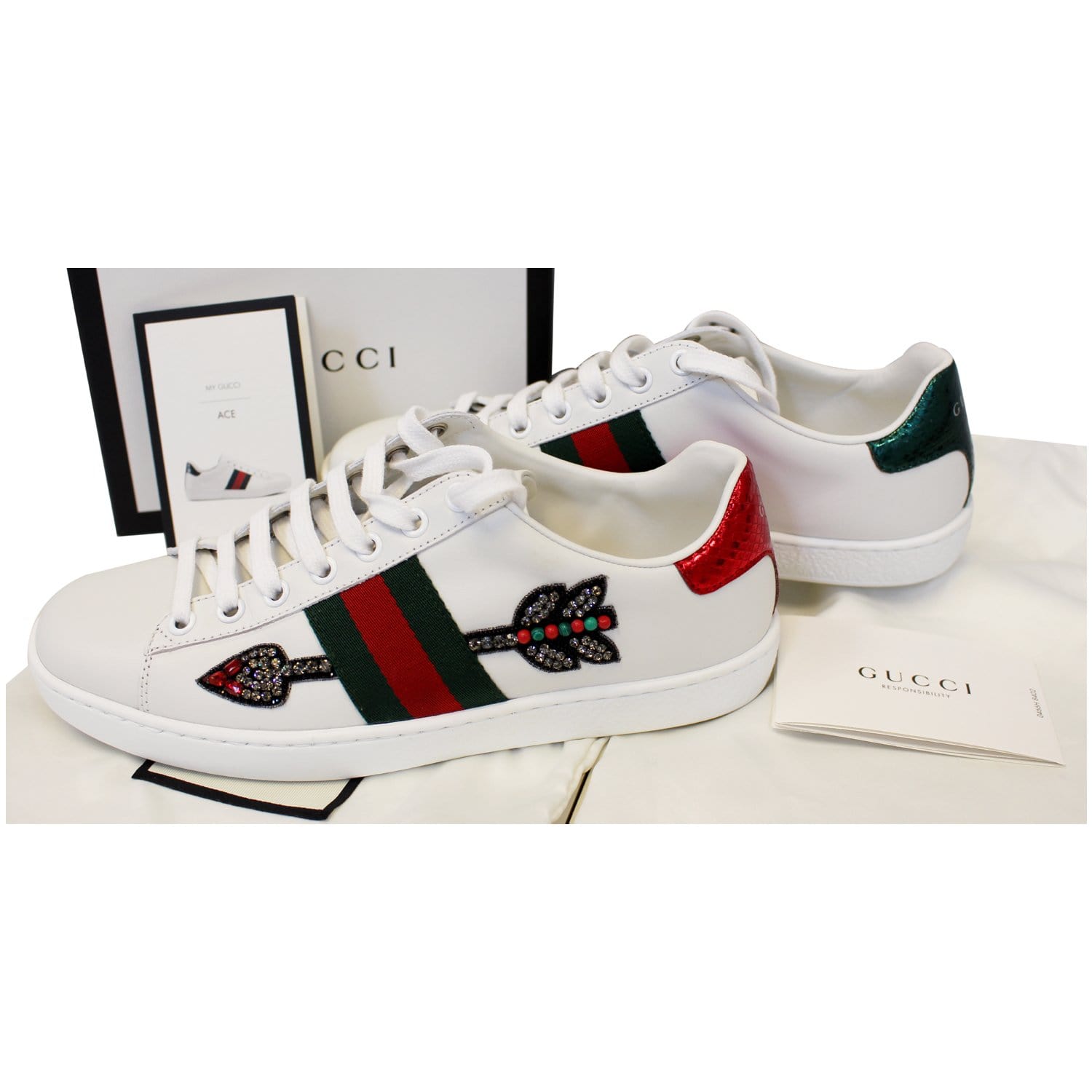 GUCCI Embroidered Arrow Logo Sneakers Size US 7.5-US