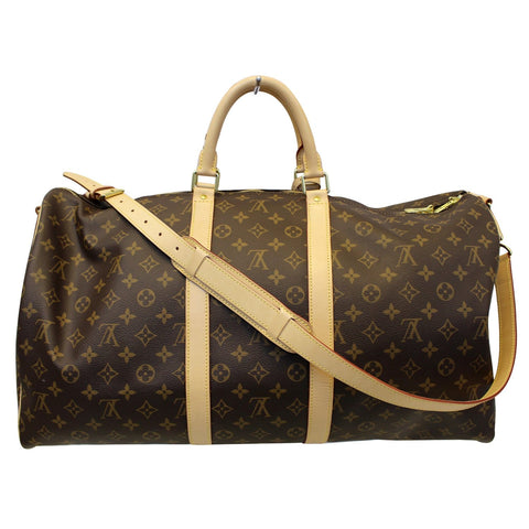 LOUIS VUITTON Keepall 55 Bandouliere Monogram Canvas Travel Bag Brown