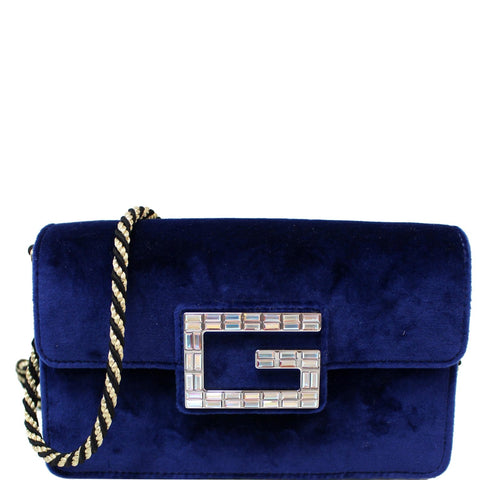 GUCCI Broadway Mini Velvet Crossbody Bag 544242 Blue