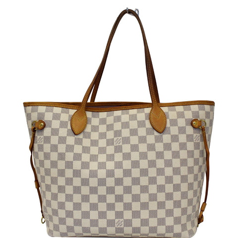 LOUIS VUITTON Neverfull MM Damier Azur Tote Shoulder Bag White