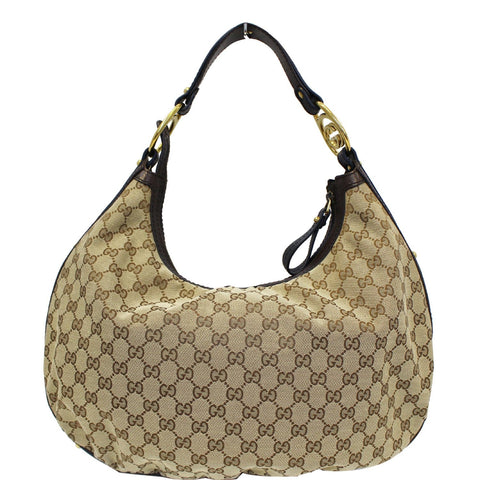 GUCCI Interlocking G Medium GG Canvas Hobo Bag Beige