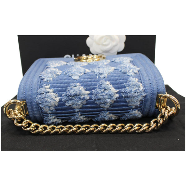 Chanel Boy The 27th Mini Denim Shoulder Bag Blue gold chain