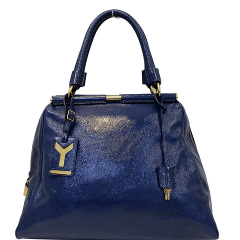 YVES SAINT LAURENT Majorelle Patent Leather Satchel Bag Blue