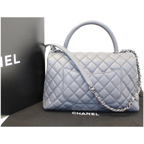 CHANEL Coco Handle Caviar Quilted Leather Shoulder Bag Grey
