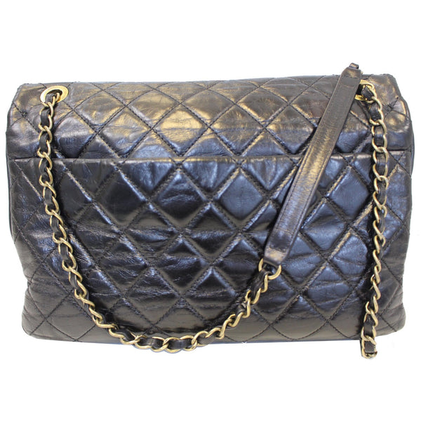 Chanel Urban Mix Flap Calfskin Python Shoulder Bag Black front view