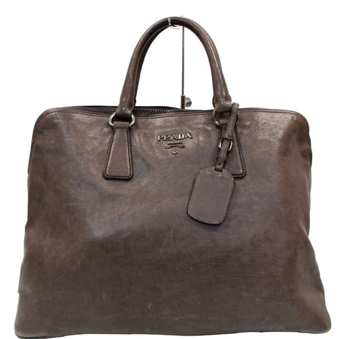 Prada Vitello Daino Leather Large Tote Bag Brown