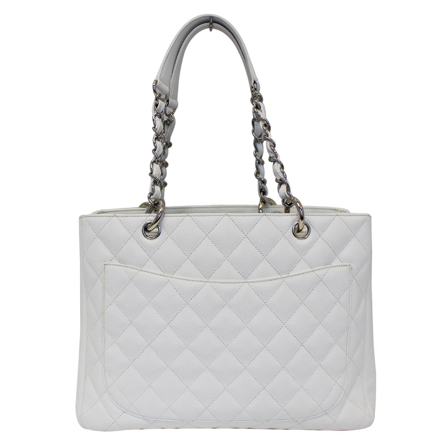 Chanel White Lambskin Quilted Tote Bag with Embossed Snakeskin “CC