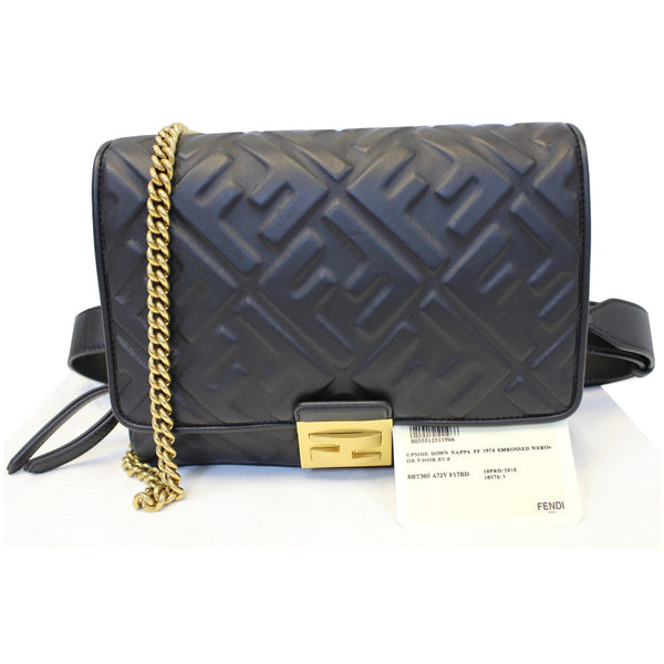 Fendi Upside Down Leather Belt Bag in Black front view