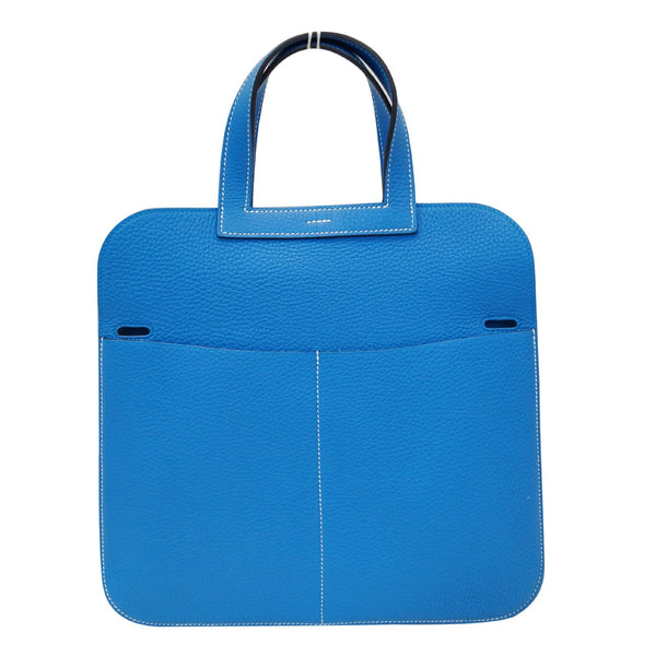 HERMES Halzan 31cm Clemence Leather Crossbody Bag Blue